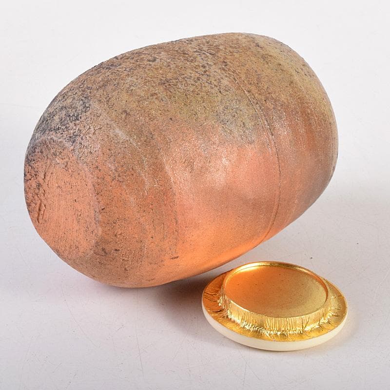 茶道具　備前焼　木村桃山作　茶入　袱紗付　共箱　V　R7875