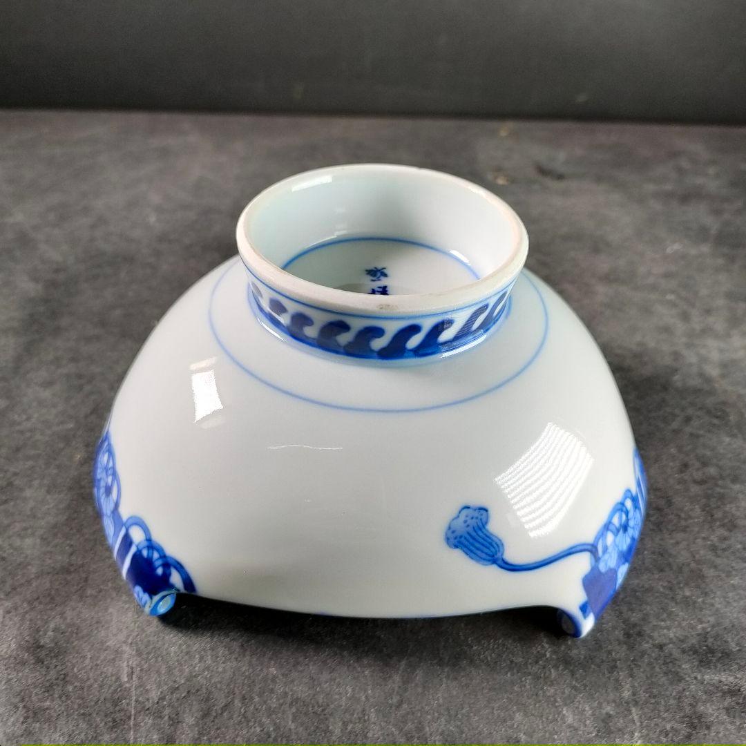 C14-4/平戸焼/在銘/染付三方巻小丼10客/共箱/小鉢/茶碗/懐石料理