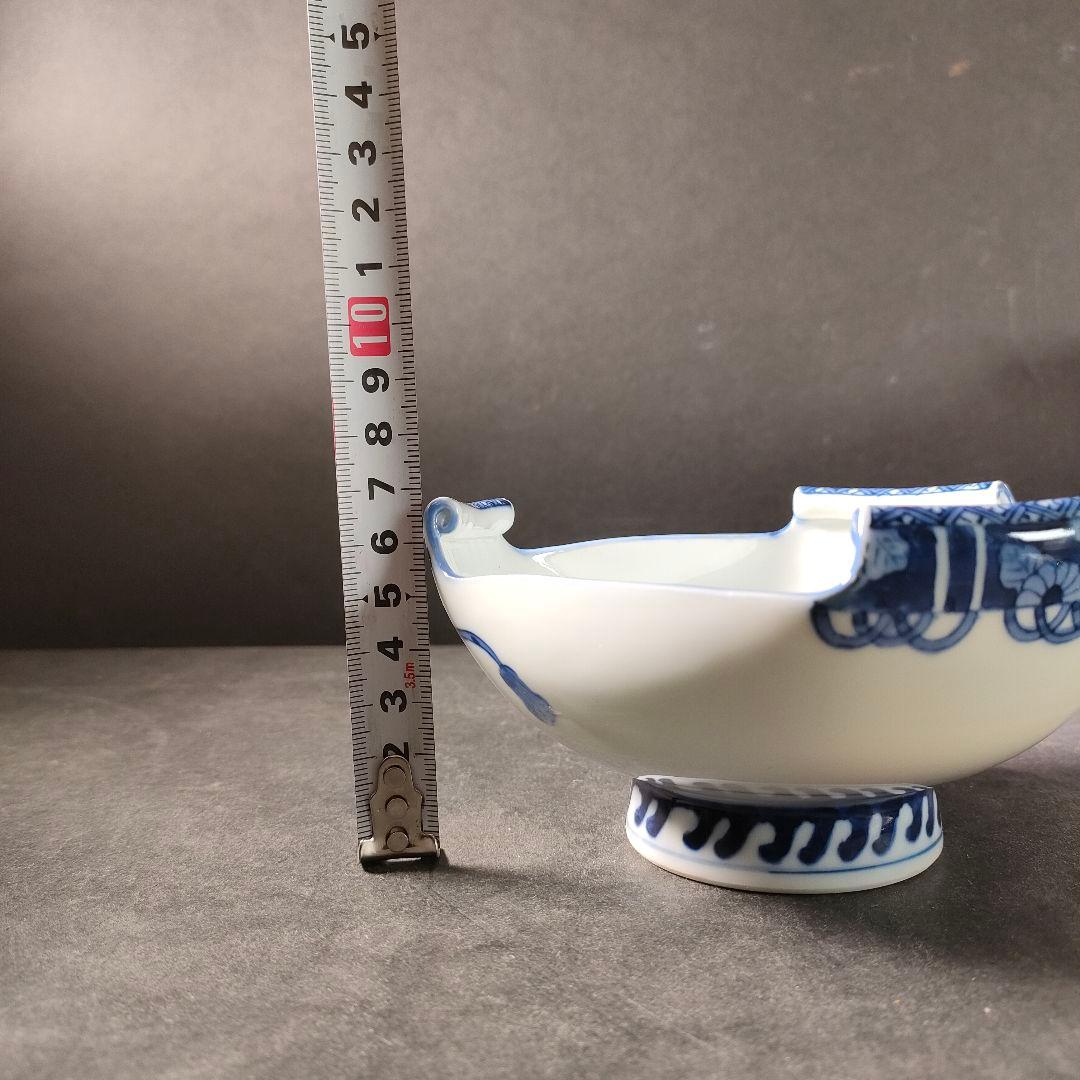 C14-4/平戸焼/在銘/染付三方巻小丼10客/共箱/小鉢/茶碗/懐石料理