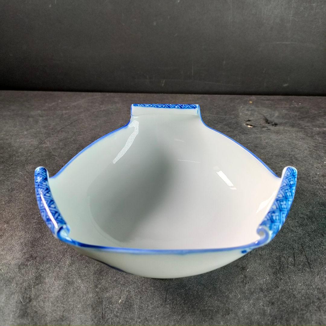 C14-4/平戸焼/在銘/染付三方巻小丼10客/共箱/小鉢/茶碗/懐石料理