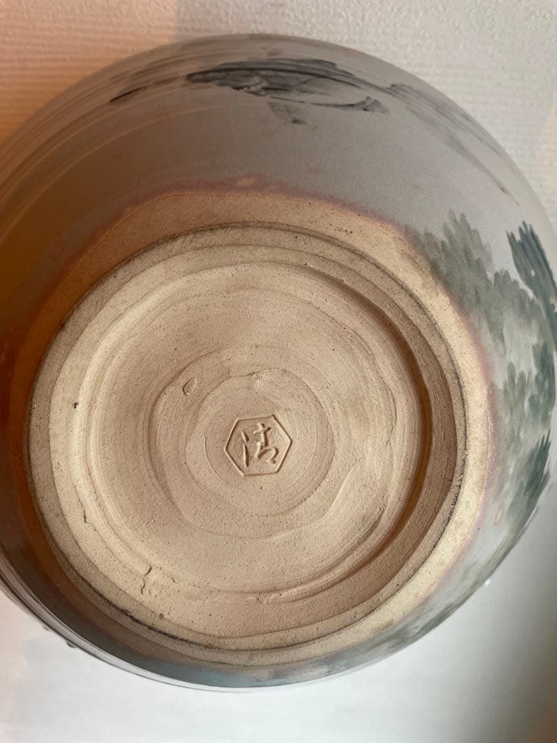 【骨董】五代　清水六兵衛造　清水焼　繒御本鉢　大鉢　魚模様