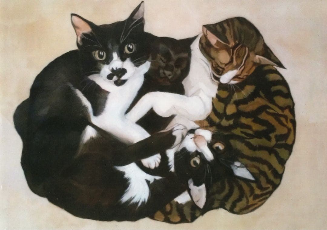 原画「寝床の二匹」《＋猫イラスト３枚無料プレゼント！》