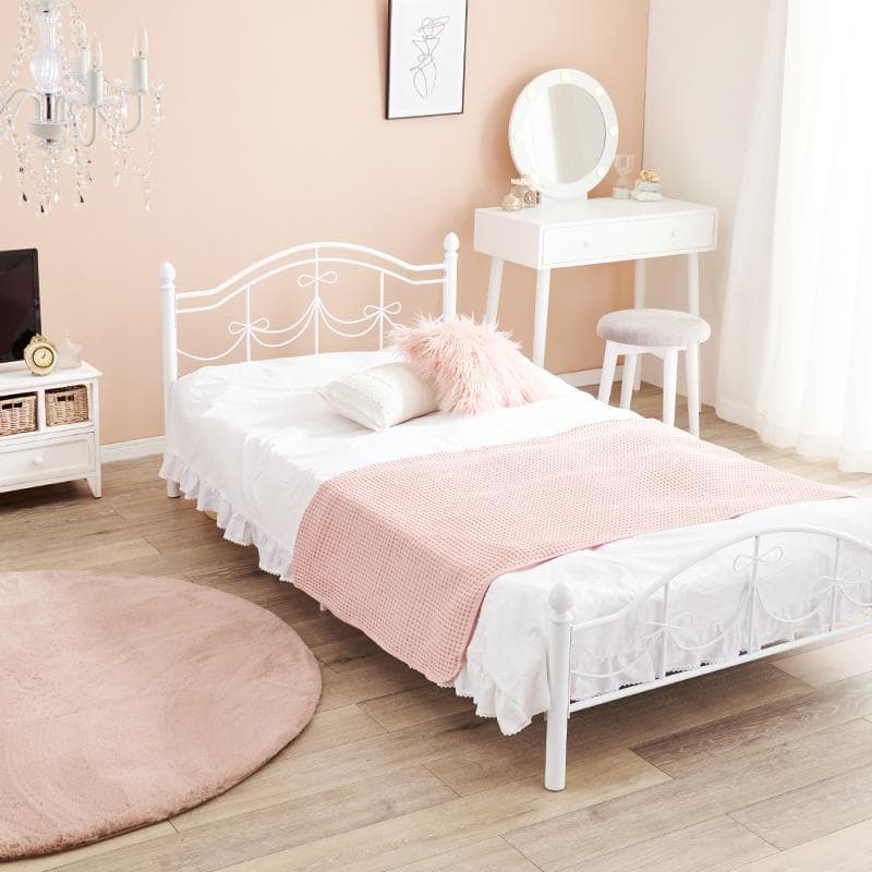 リボンフレームベッド シングル 高さ2段階 姫系 プリンセス KH-3099S