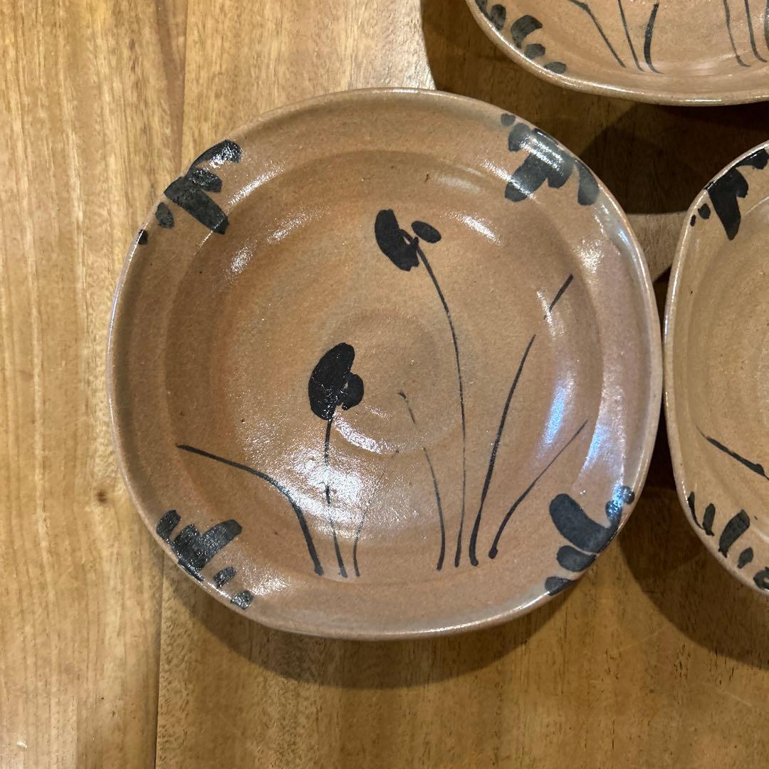 唐津菅ノ谷窯　舛田重信　絵唐津　変形鉢　五客 箱付