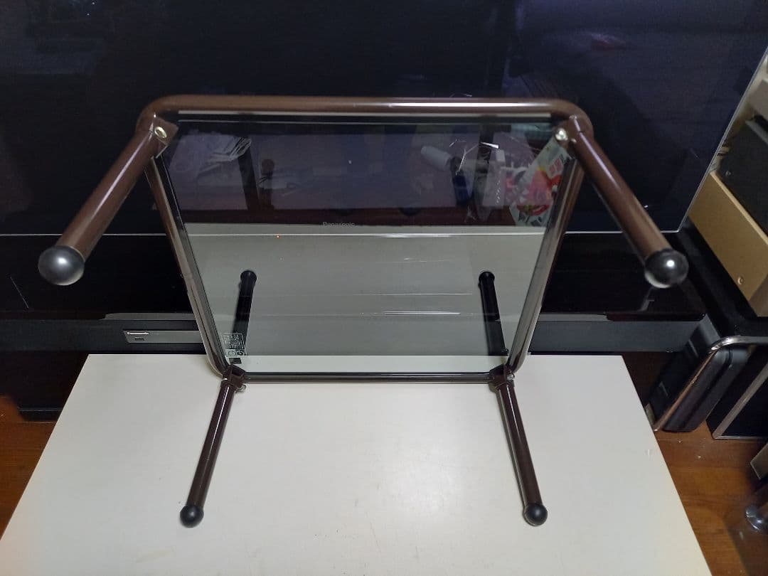 レア　1980s　ポストモダン　ボール脚　チョコレート　メタル　ガラス　テーブル