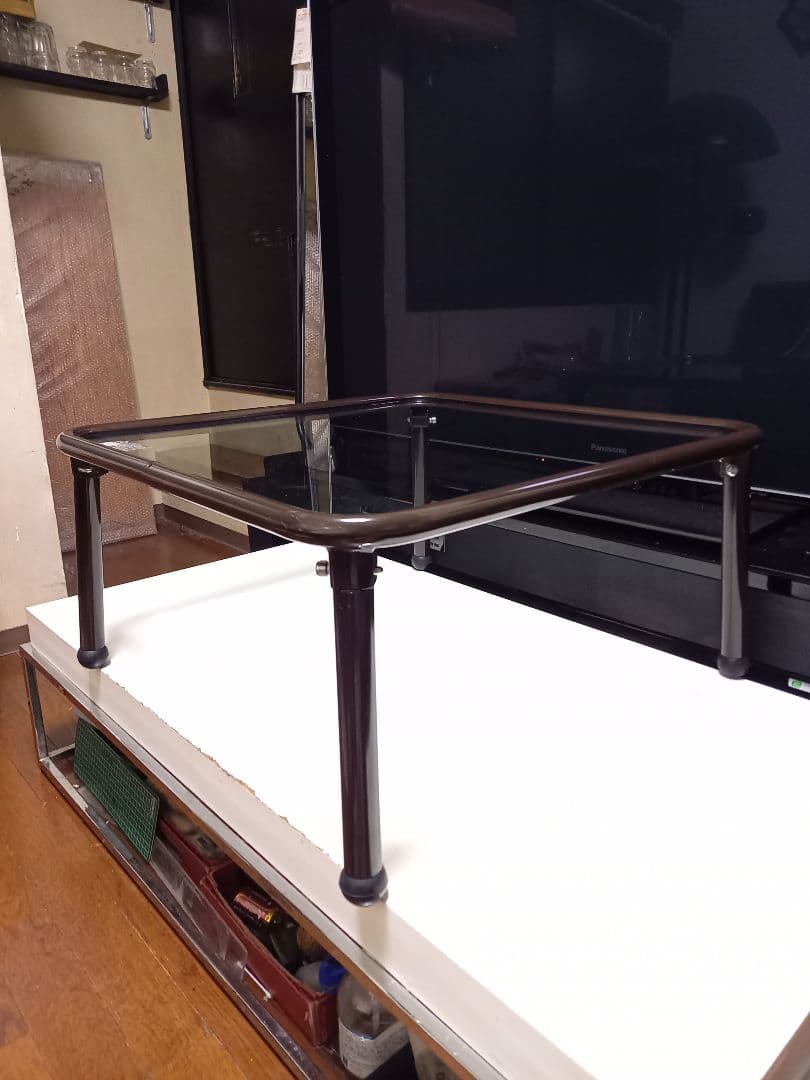 レア　1980s　ポストモダン　ボール脚　チョコレート　メタル　ガラス　テーブル