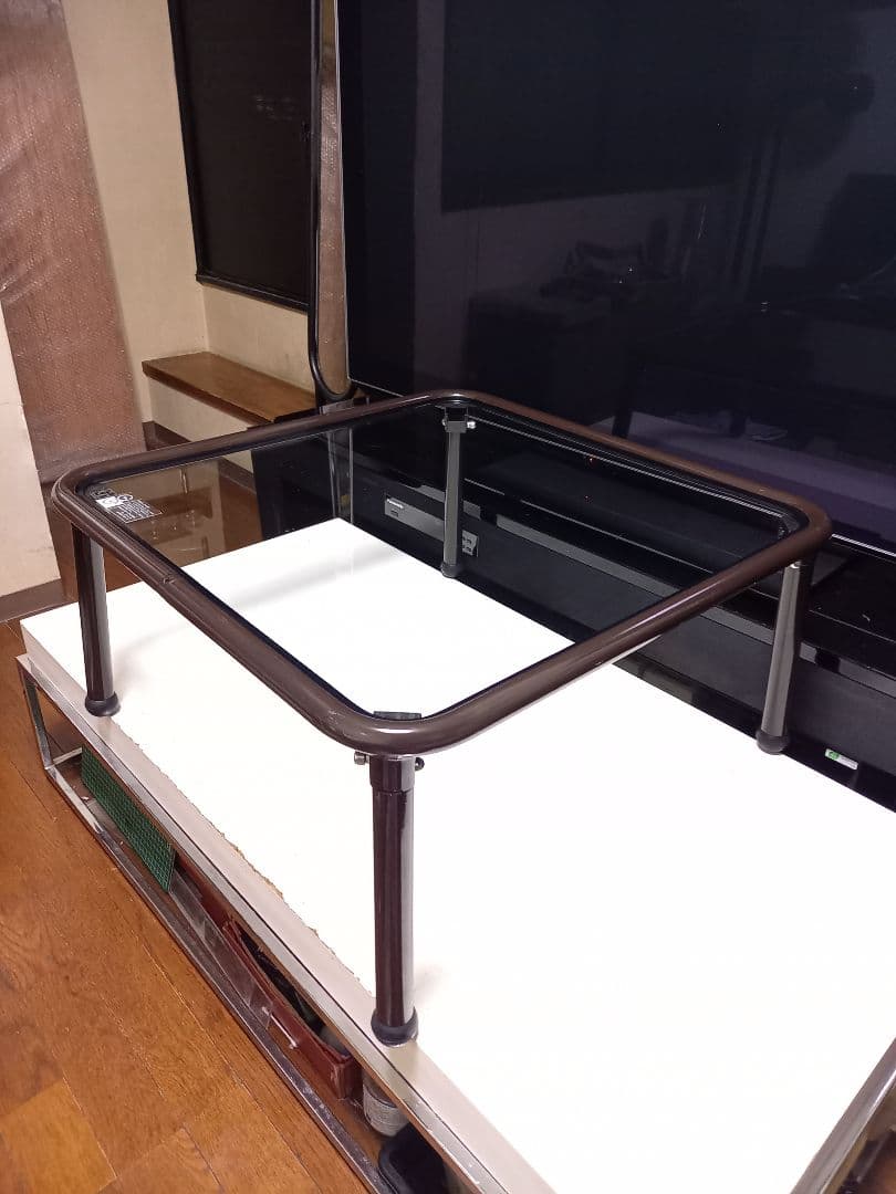 レア　1980s　ポストモダン　ボール脚　チョコレート　メタル　ガラス　テーブル