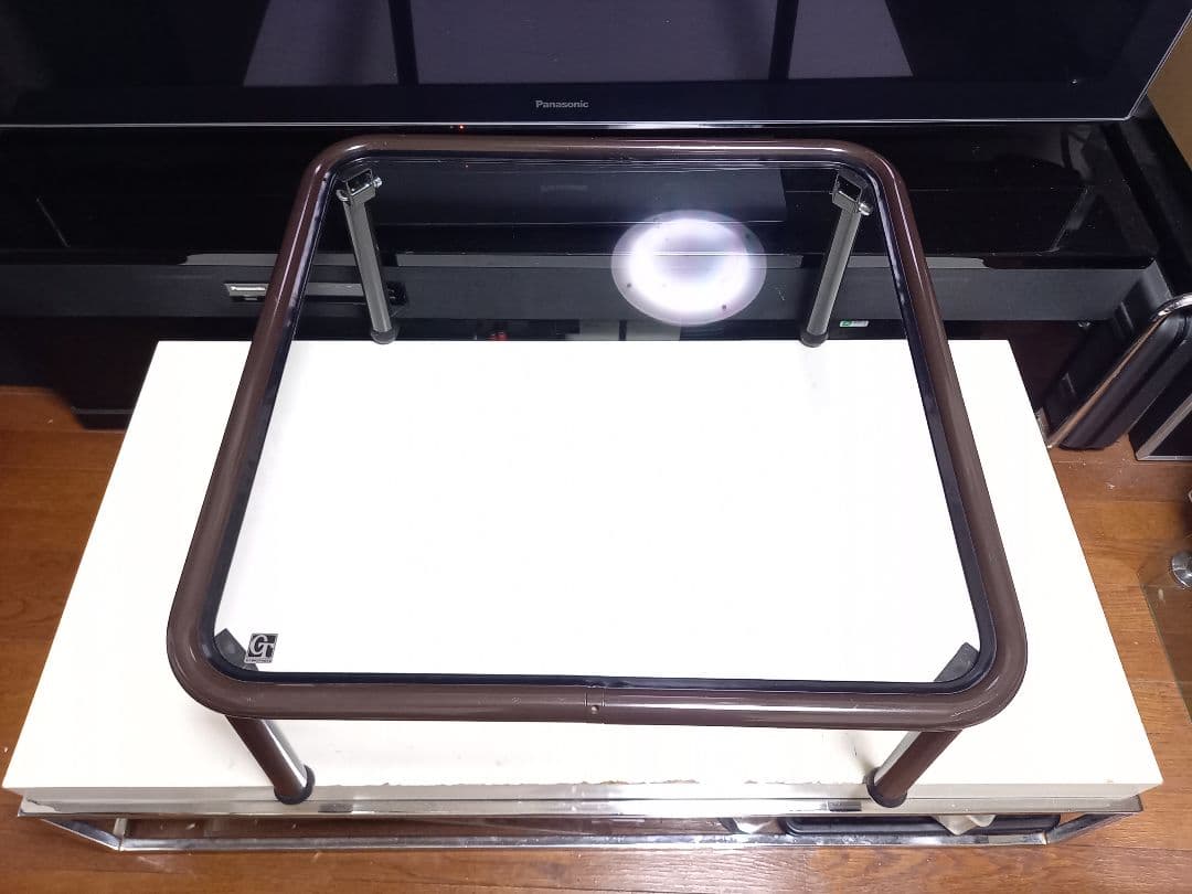 レア　1980s　ポストモダン　ボール脚　チョコレート　メタル　ガラス　テーブル