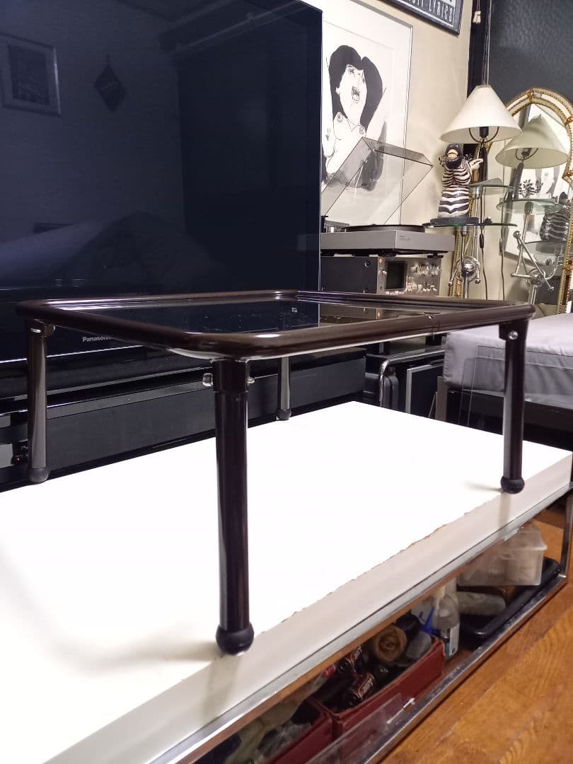 レア　1980s　ポストモダン　ボール脚　チョコレート　メタル　ガラス　テーブル