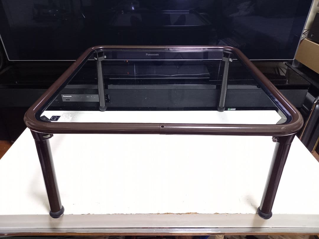 レア　1980s　ポストモダン　ボール脚　チョコレート　メタル　ガラス　テーブル