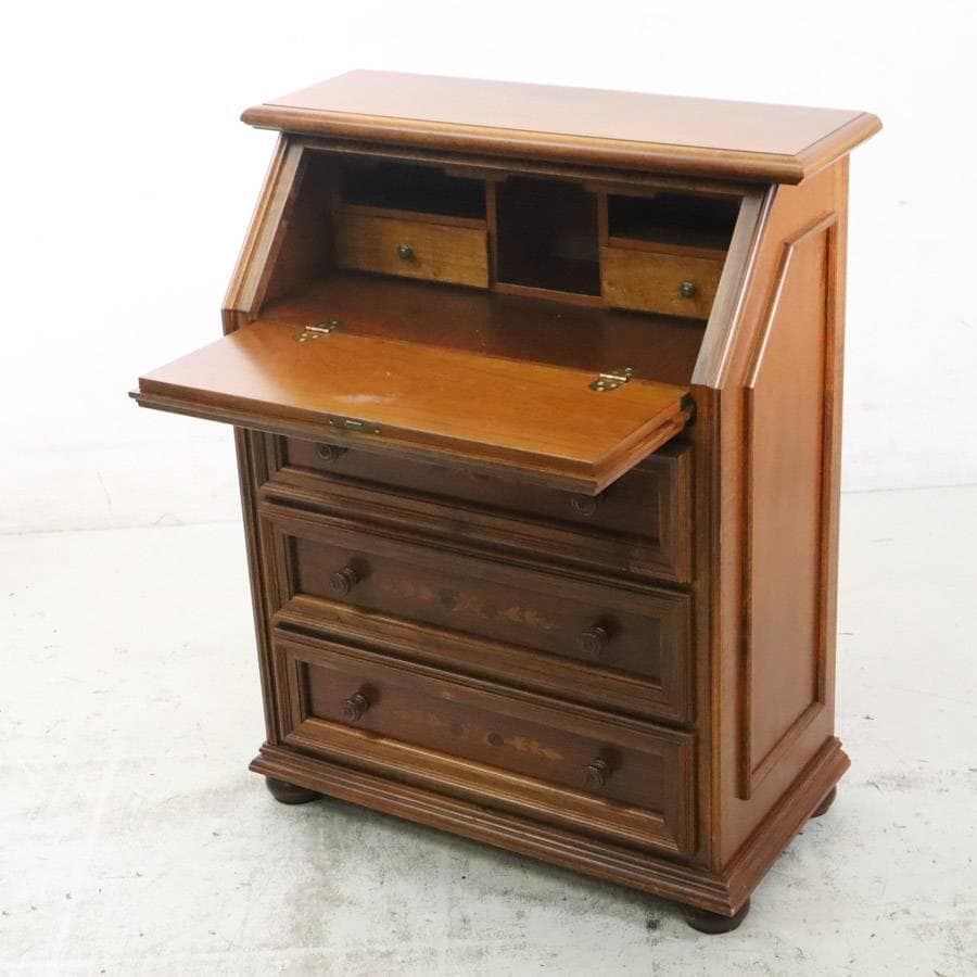 値下 イタリア製 象嵌 鍵付き ライティングデスク ビューロー 書斎机 チェスト