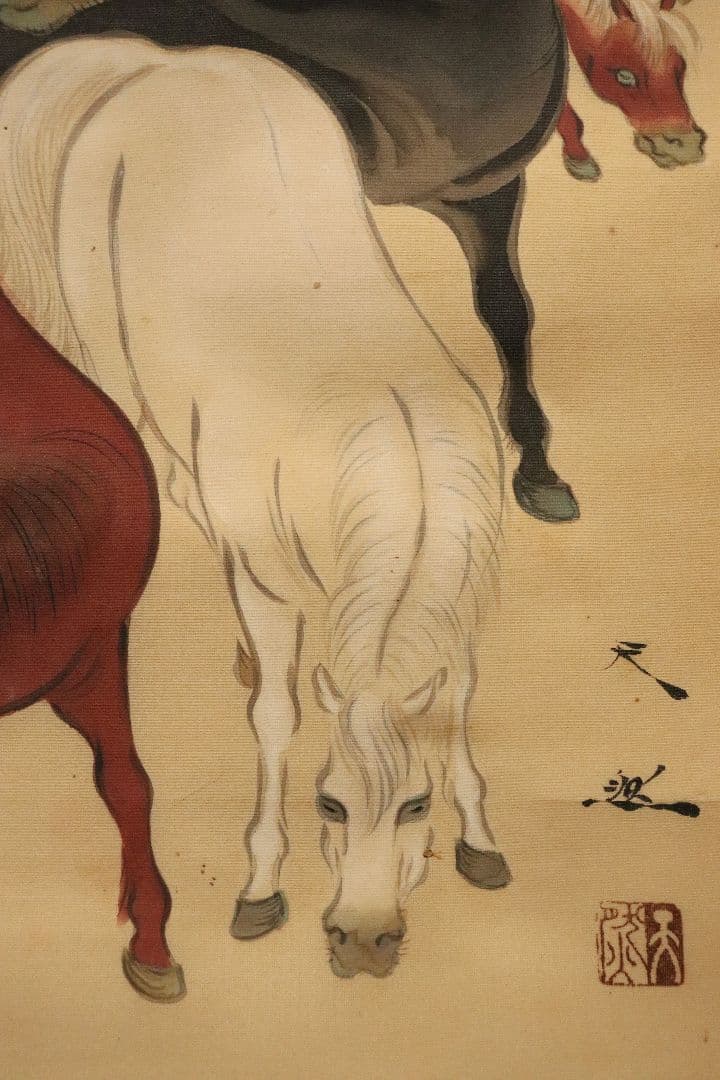 孤高の日本画家 妹尾天然 肉筆「百馬図」絹本 共箱 掛軸 - メルカリ