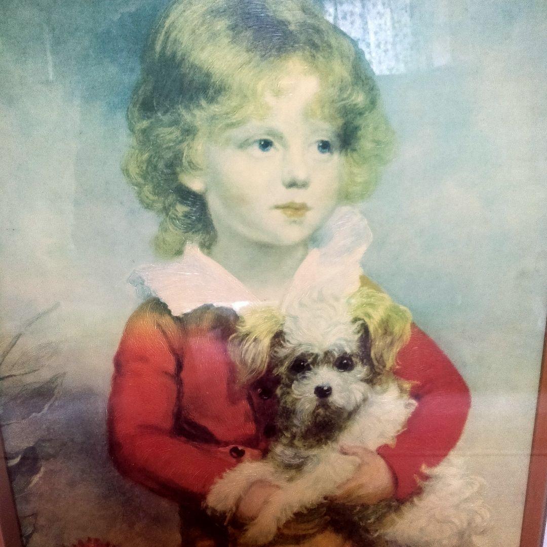 マスター・シンプソン　犬を連れた少年　複製画　木製額縁付き　ガラス