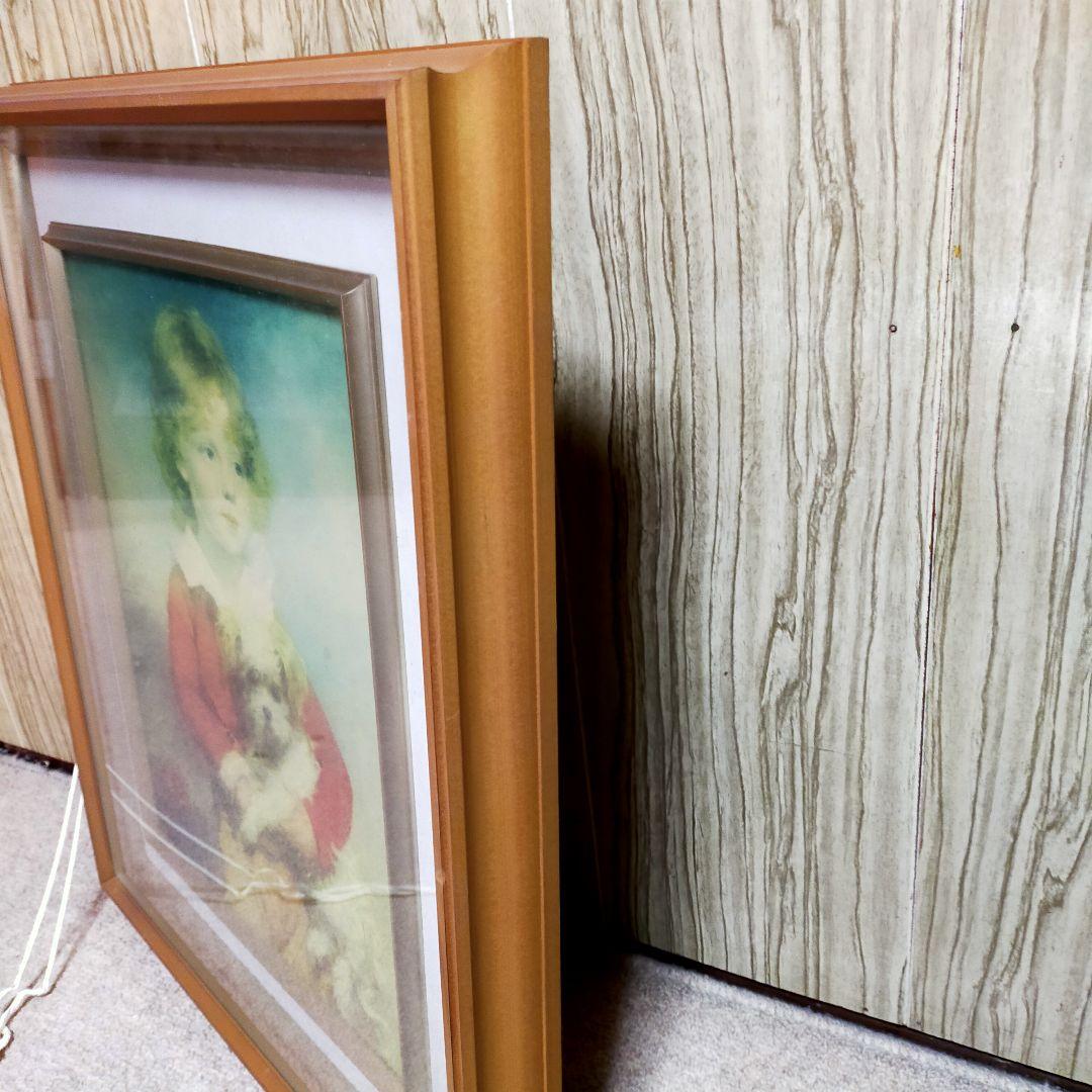 マスター・シンプソン　犬を連れた少年　複製画　木製額縁付き　ガラス