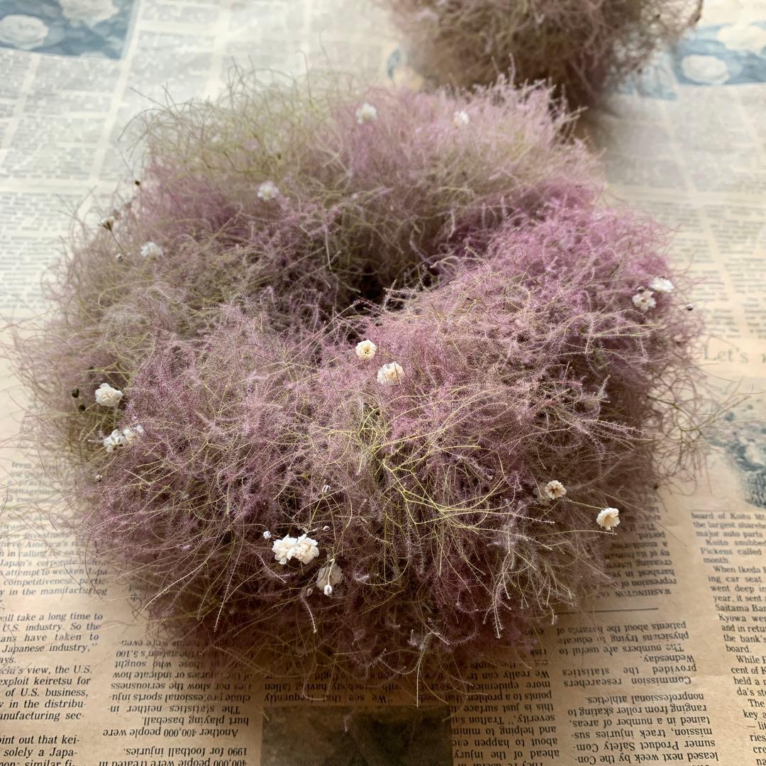 スモークツリーのドライフラワーリース　季節の花材のインテリア
