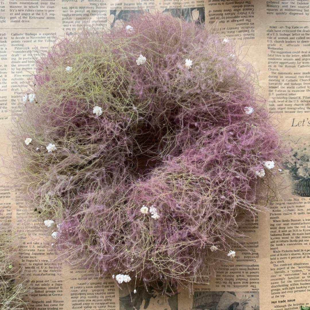 スモークツリーのドライフラワーリース　季節の花材のインテリア
