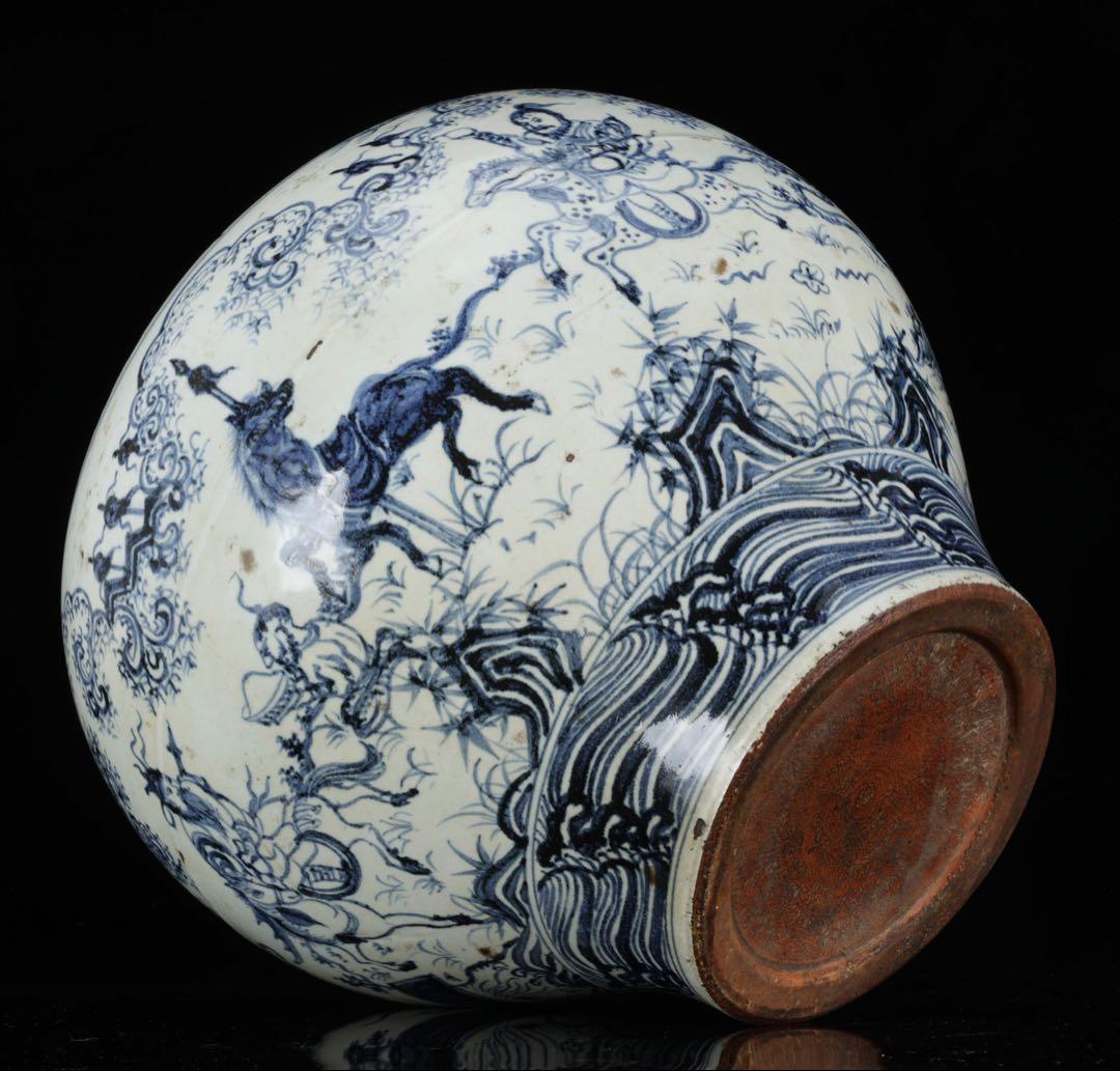 中国古玩 青花 染付 人物騎馬図 大壺30㎝ 飾壺 唐物