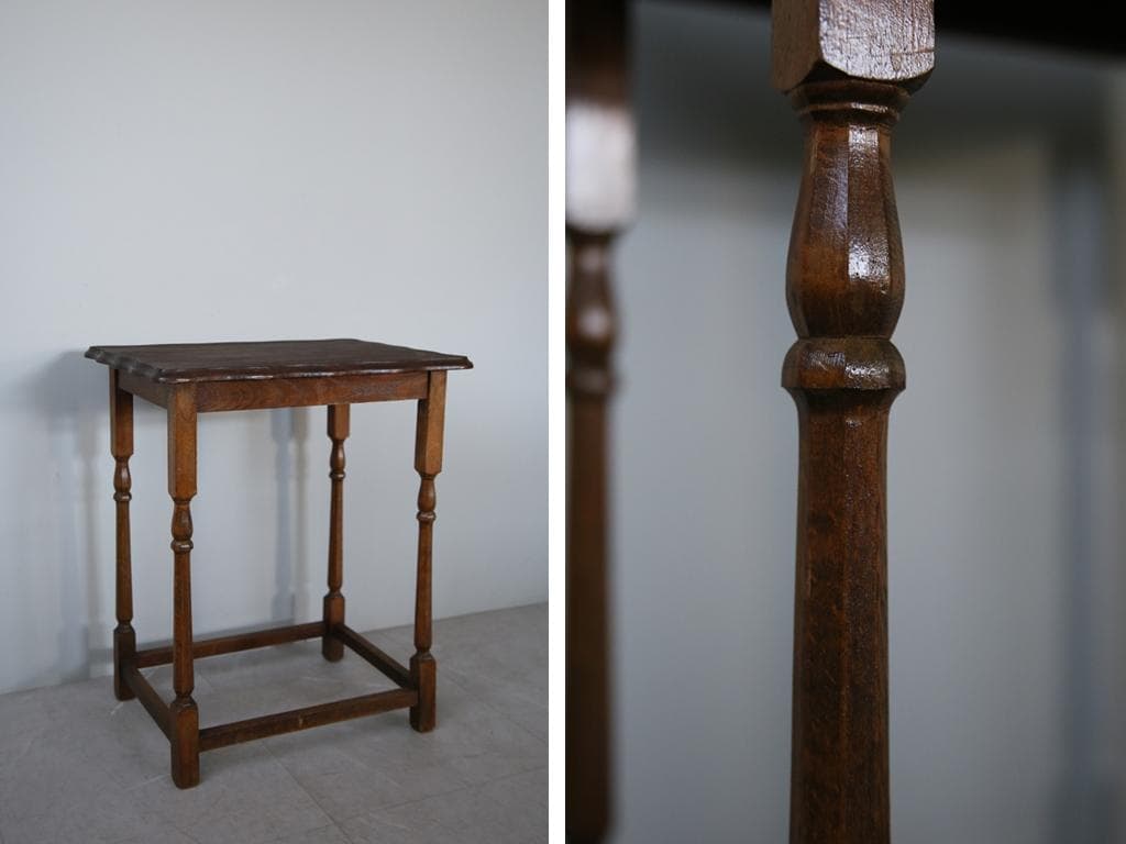 英国アンティーク木製サイドテーブル/オケージョナル机/飾り棚/花台(91-176