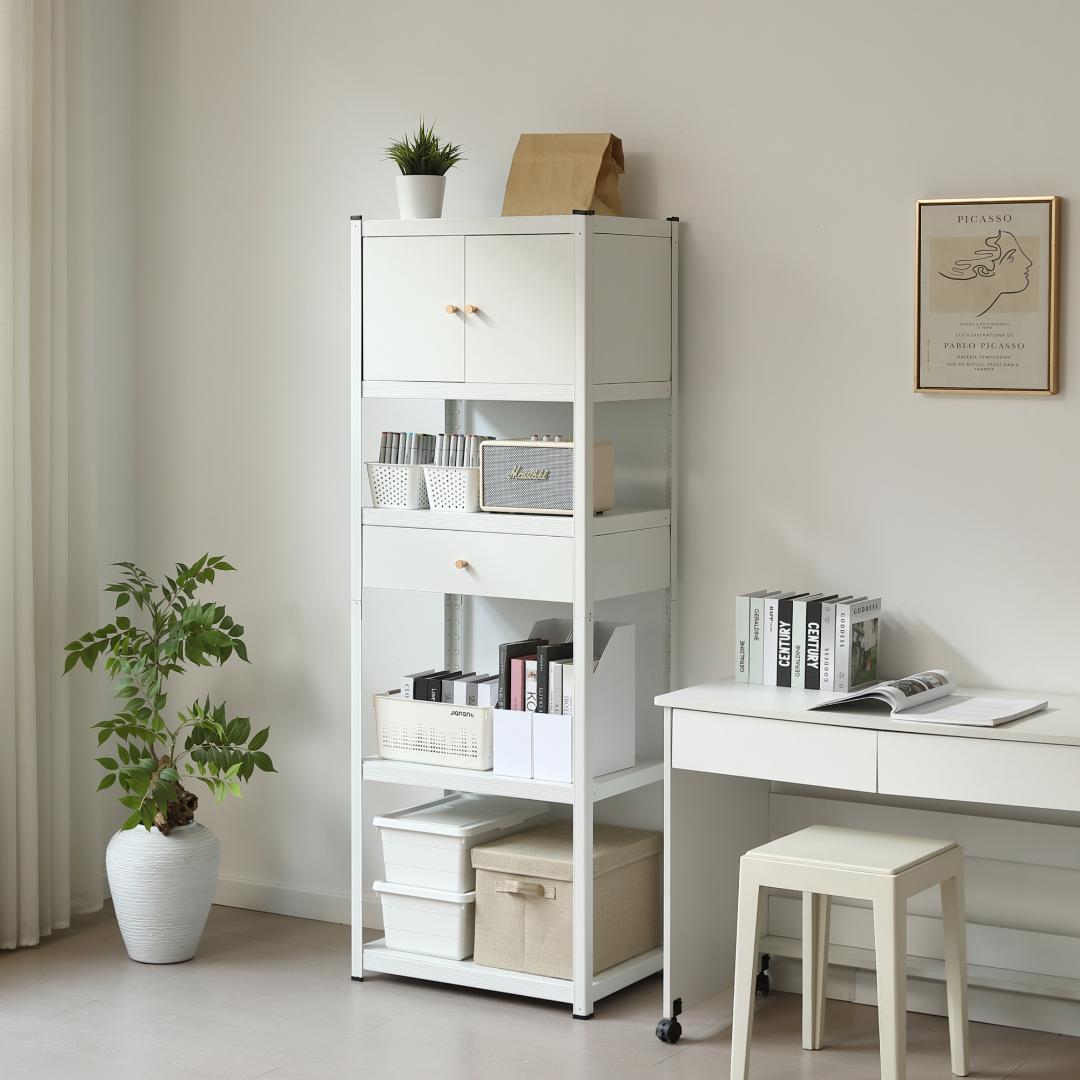 タイムセール！スチール製収納ラック【タイプC】　可動棚　大容量　WHITE