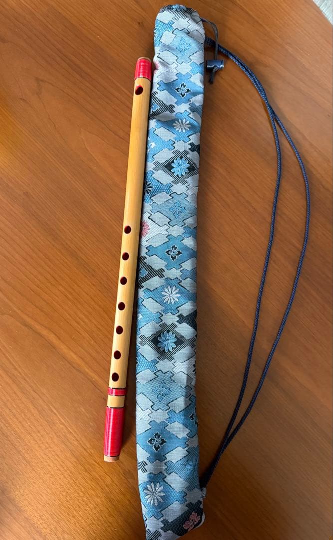 【MIK】竹製 篠笛 赤装飾 約50cm 3本調子　さんさ踊り