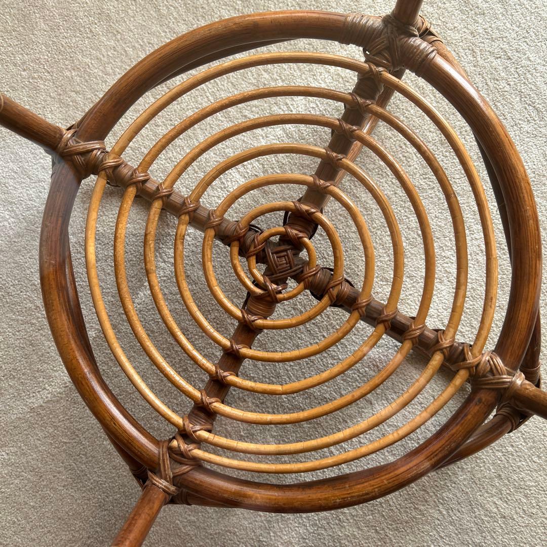 ラタン 円形センターテーブル 直径57cm 高さ44cm ガラス直径52cm