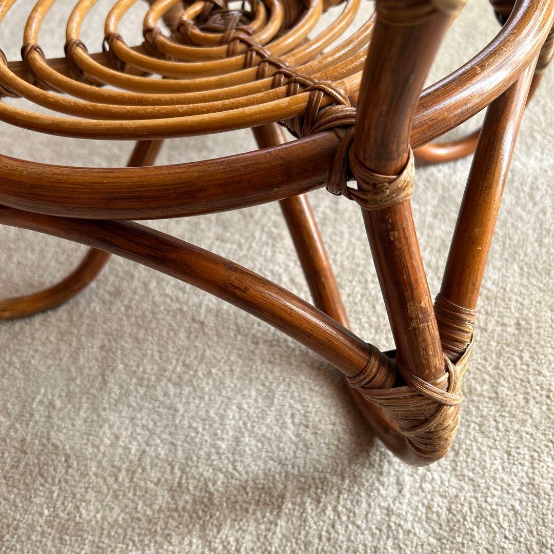 ラタン 円形センターテーブル 直径57cm 高さ44cm ガラス直径52cm