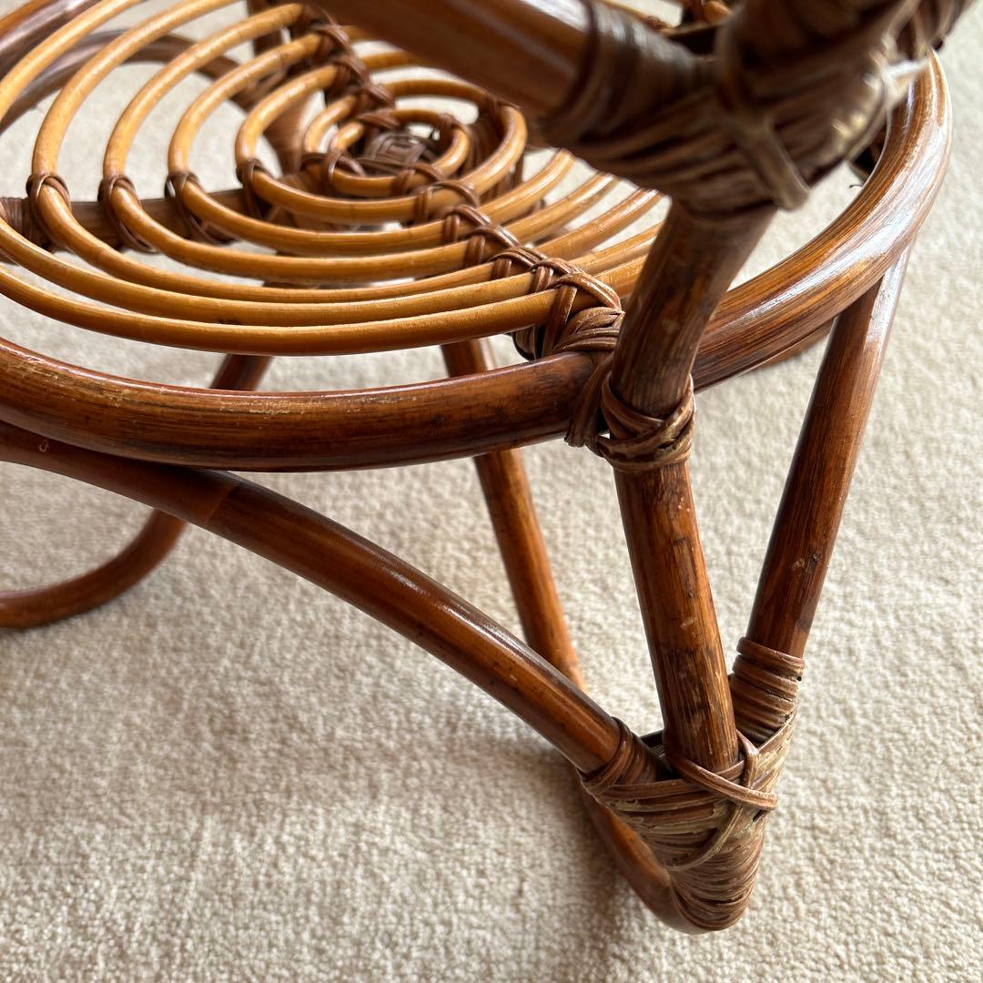 ラタン 円形センターテーブル 直径57cm 高さ44cm ガラス直径52cm