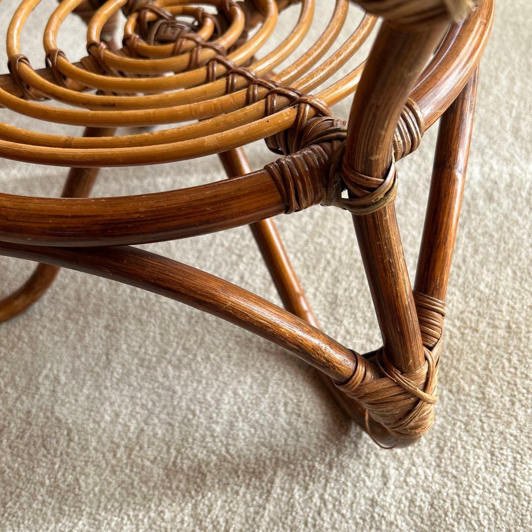 ラタン 円形センターテーブル 直径57cm 高さ44cm ガラス直径52cm