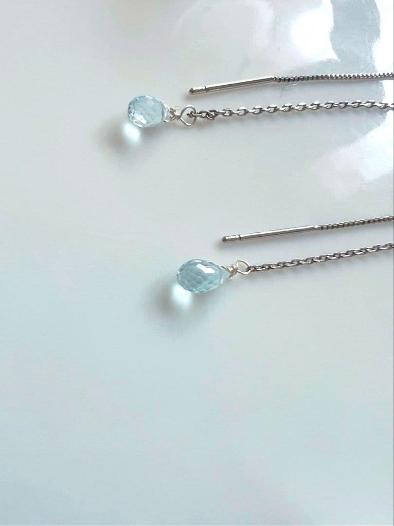 AAAランク　アクアマリン　チェーンピアス　天然石ピアス