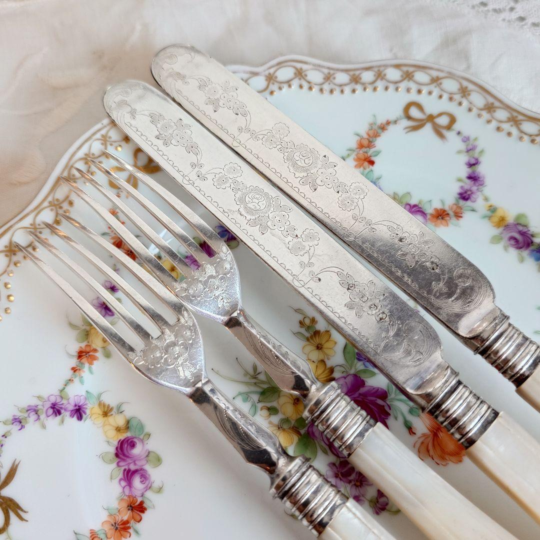 白蝶貝カトラリーセット　マザーオブパール　アンティーク　ナイフ　フォーク