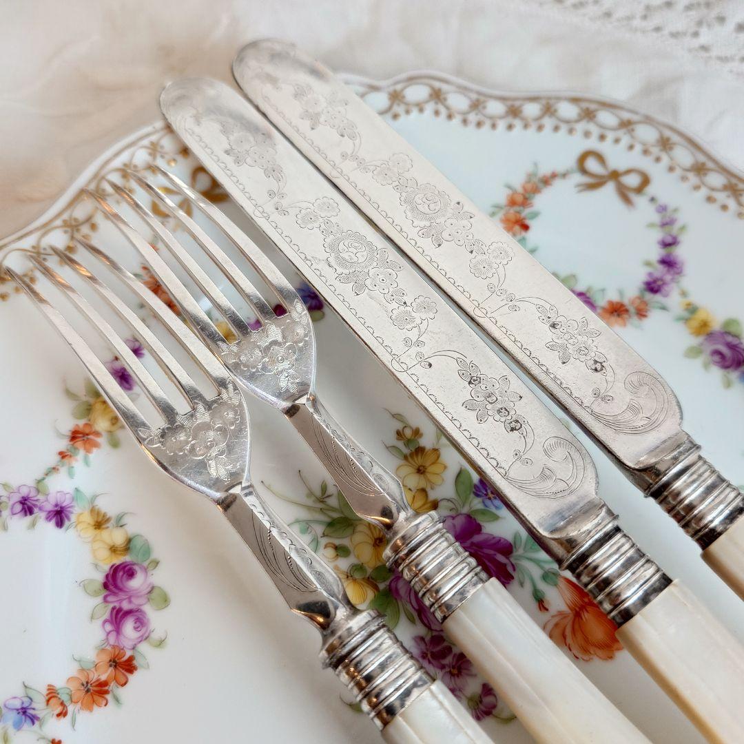 白蝶貝カトラリーセット　マザーオブパール　アンティーク　ナイフ　フォーク