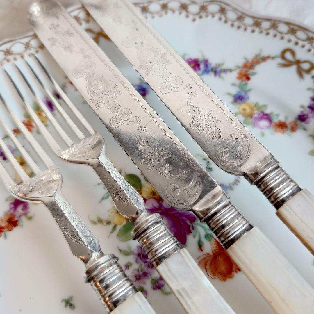 白蝶貝カトラリーセット　マザーオブパール　アンティーク　ナイフ　フォーク