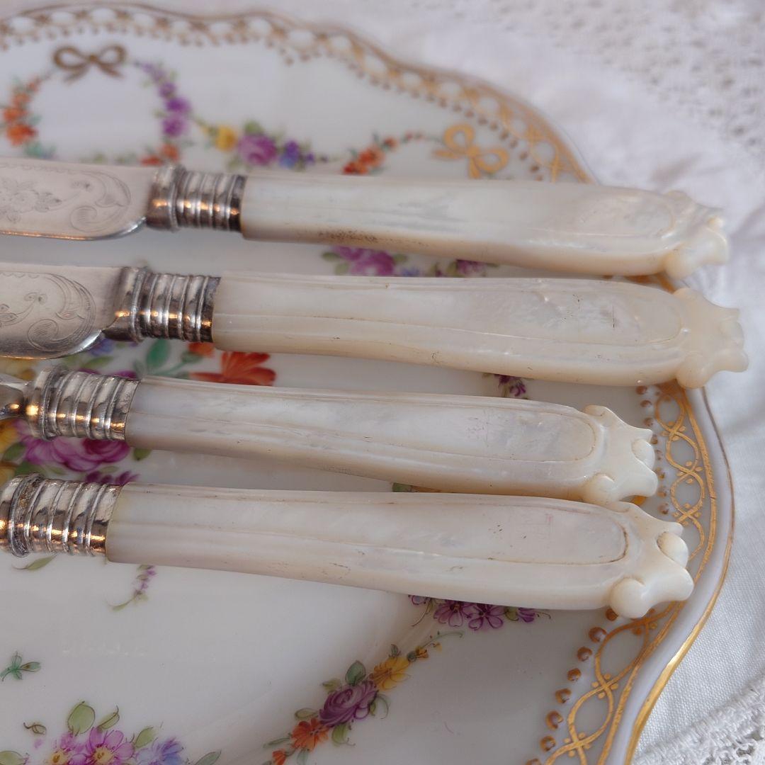 白蝶貝カトラリーセット　マザーオブパール　アンティーク　ナイフ　フォーク