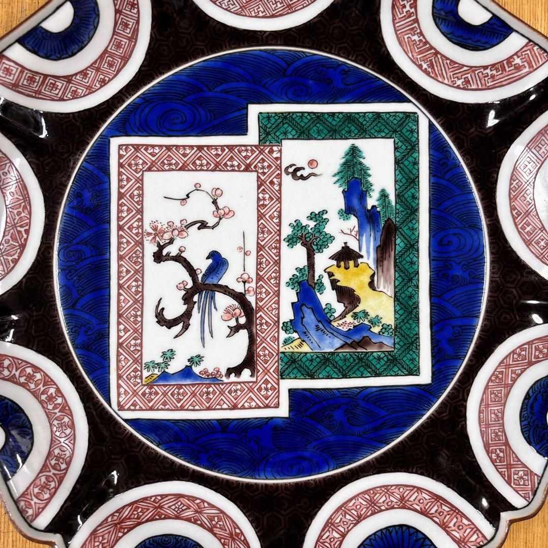 九谷焼　柳雨軒　二代 徳田八十吉　古九谷　花鳥・山水図　10号飾皿　飾皿　大皿