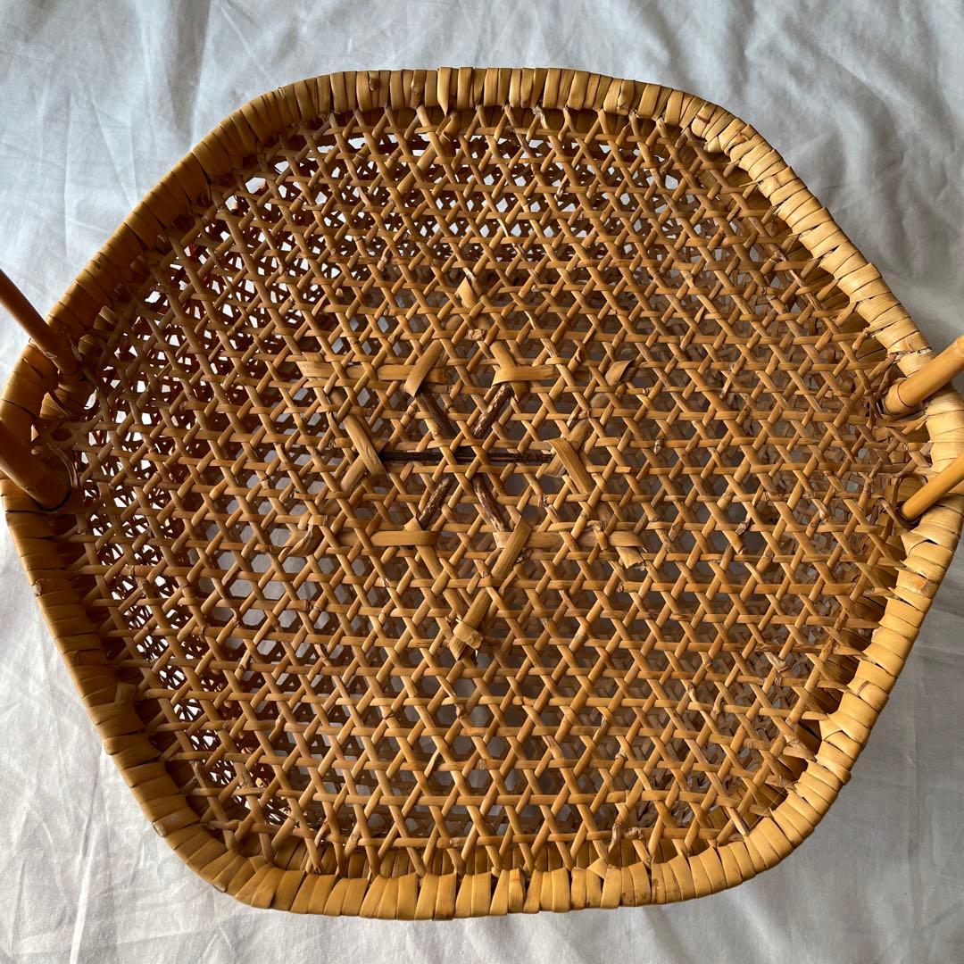竹かご　竹細工　持ち手つき　蓋つき　古道具