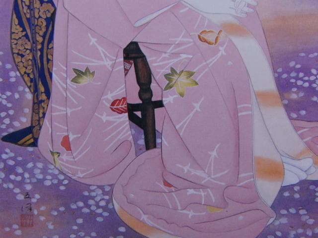 大竹五洋、【花かげ（夢三題「雪・月・花」の内）】、希少な額装用画集より