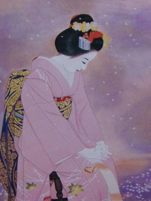 大竹五洋、【花かげ（夢三題「雪・月・花」の内）】、希少な額装用画集より