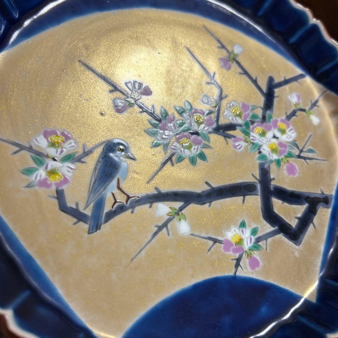 九谷焼　名工　藤村正美　扇面花鳥　金彩　手描き　銘々皿　季節の飾り皿　正月　お節