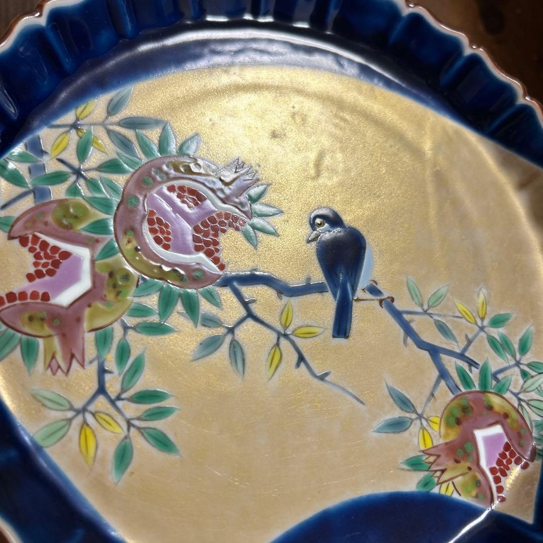 九谷焼　名工　藤村正美　扇面花鳥　金彩　手描き　銘々皿　季節の飾り皿　正月　お節