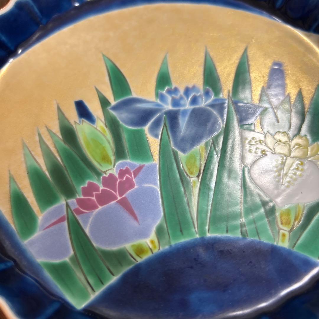 九谷焼　名工　藤村正美　扇面花鳥　金彩　手描き　銘々皿　季節の飾り皿　正月　お節