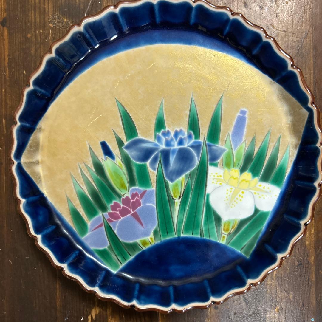 九谷焼　名工　藤村正美　扇面花鳥　金彩　手描き　銘々皿　季節の飾り皿　正月　お節