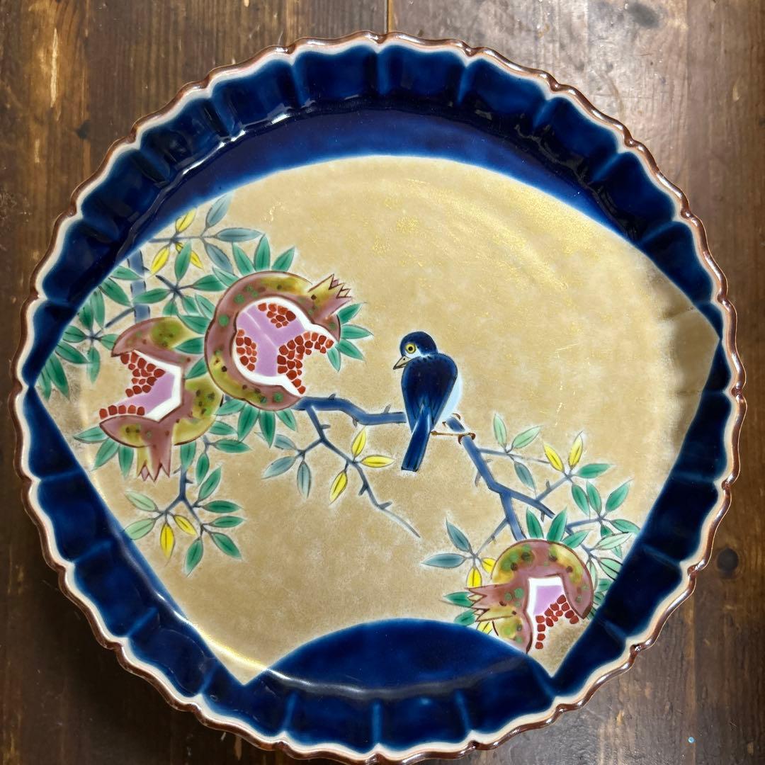 九谷焼　名工　藤村正美　扇面花鳥　金彩　手描き　銘々皿　季節の飾り皿　正月　お節