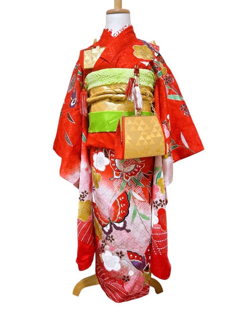 本格正絹♡七五三　7歳　女の子　フルセット　一式　赤系　ゴールド