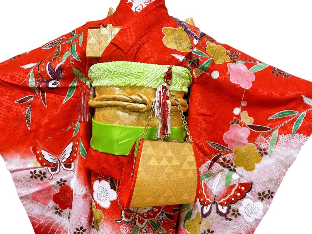 本格正絹♡七五三　7歳　女の子　フルセット　一式　赤系　ゴールド