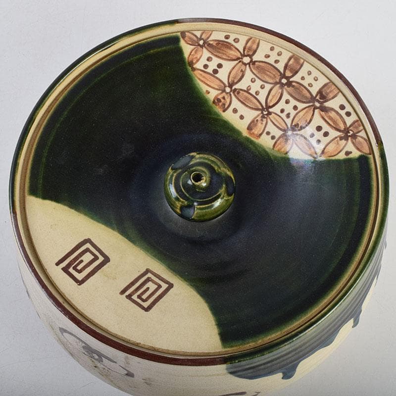 茶道具　人間国宝　荒川豊蔵作　青織部　平水指　方谷浩明極め箱　D　R9278B