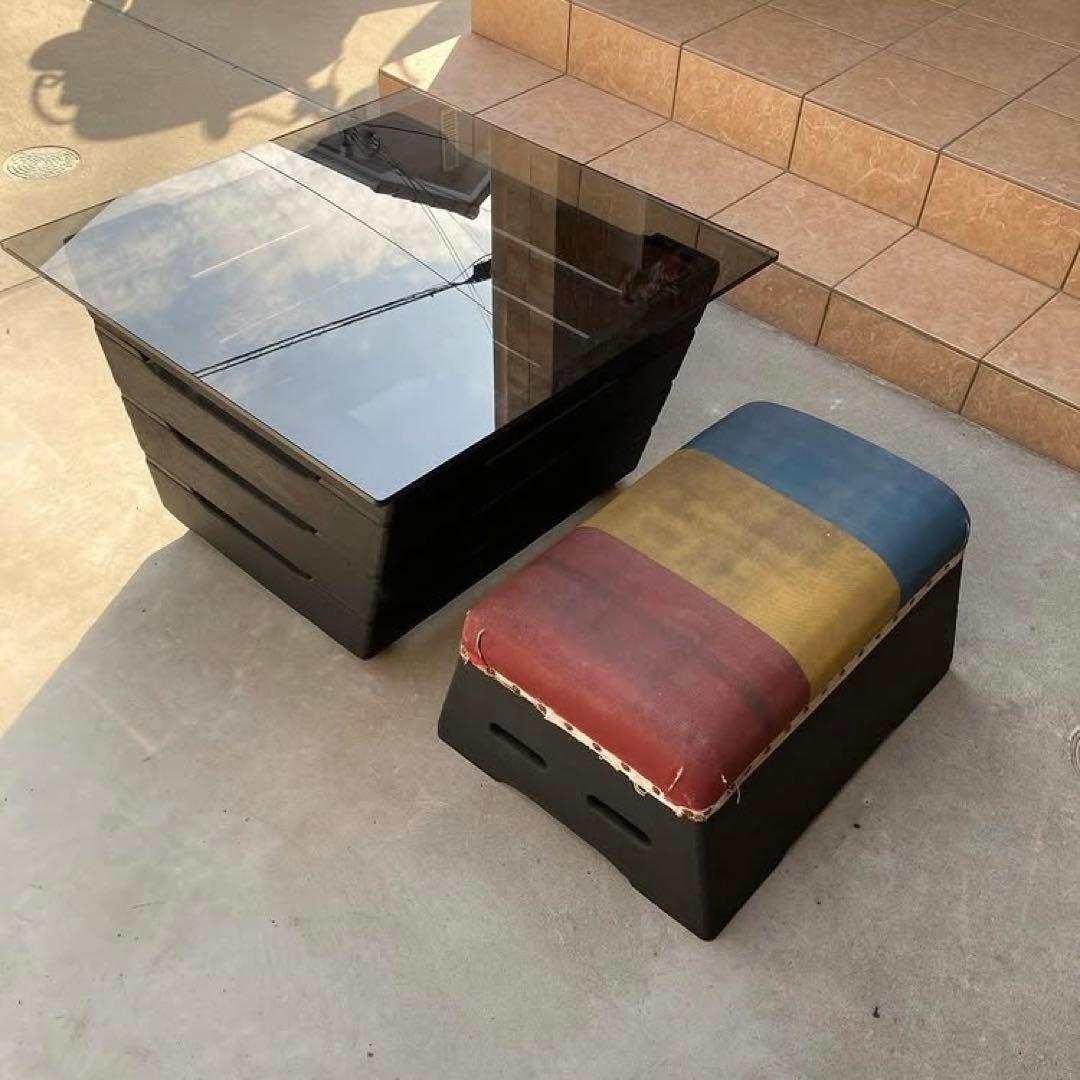 【希少】跳び箱テーブル　イス　ベンチ　本物　リメイク　アンティーク