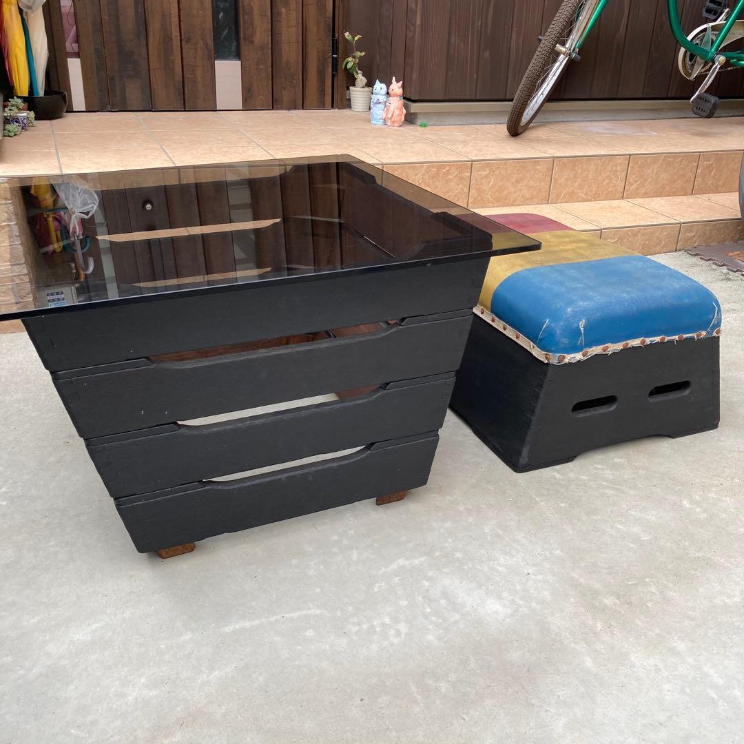 【希少】跳び箱テーブル　イス　ベンチ　本物　リメイク　アンティーク