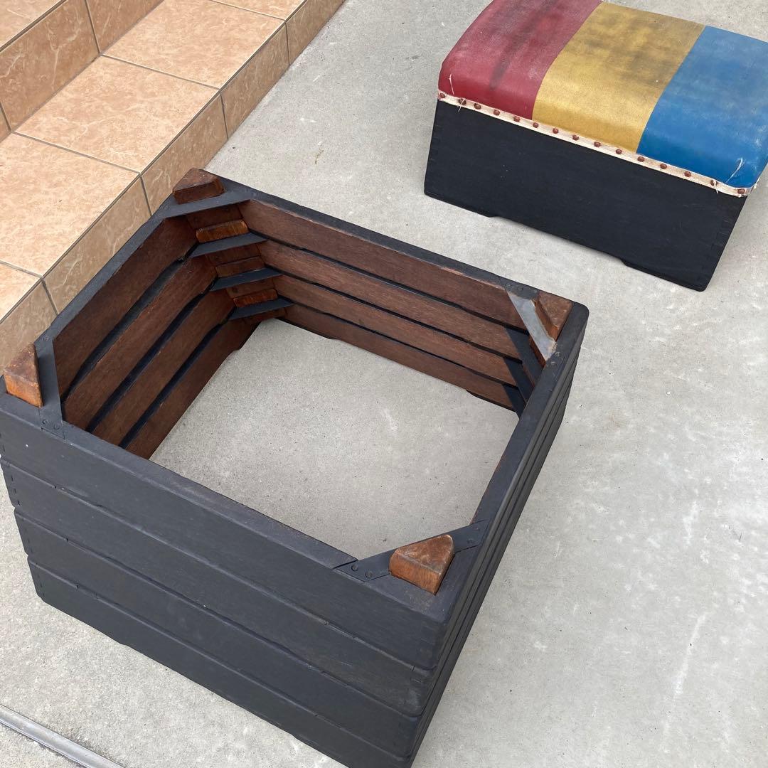 【希少】跳び箱テーブル　イス　ベンチ　本物　リメイク　アンティーク