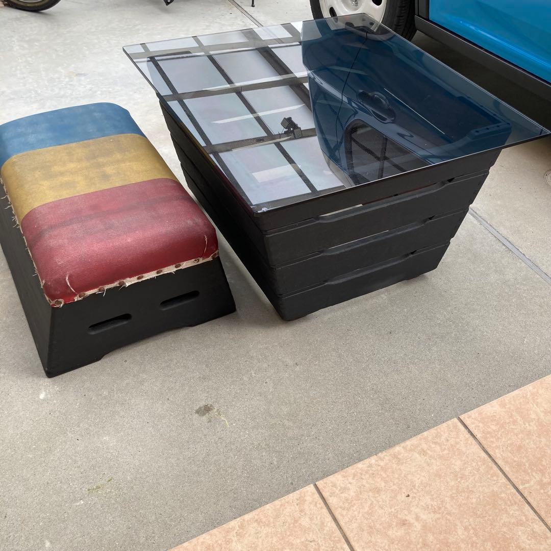 【希少】跳び箱テーブル　イス　ベンチ　本物　リメイク　アンティーク