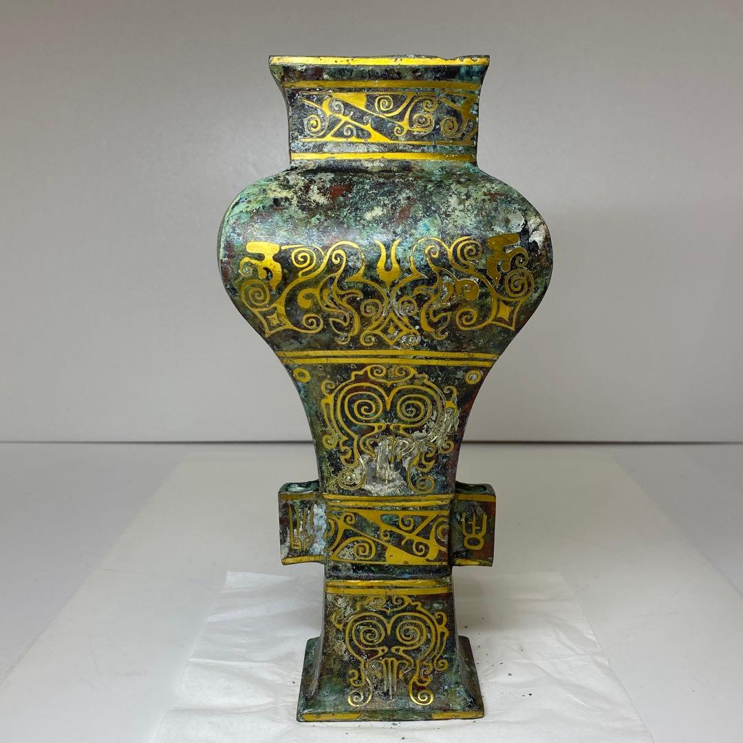 古銅 金象嵌 蓋付花入 30.5cm 東キ7-1206① タルサ